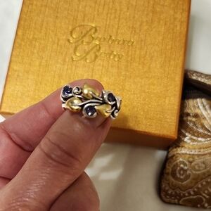 Barbara Bixby Silver and Gold Ring with Iolite Gemstones Sz.9